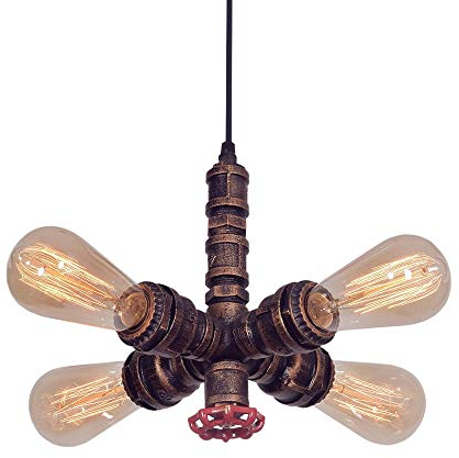 iDEGU Wasserrohr Pendelleuchte Rohr Industrielle Hängeleuchte 4 Lichter Hängelampe E27 Sockel pendellampe – 22CM, Farbe: Rost