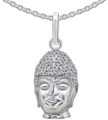 CLEVER SCHMUCK Set Silberner Anhänger Buddha Kopf 15 x 10 mm plastische Form glänzend mit Kette Erbs 45 cm Sterling Silber 925