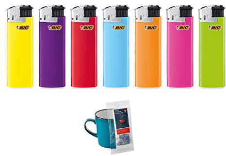 BIC Maxi Electronics Lot de 10 briquets électroniques neutres (BIC Maxi J38) multicolores mélangés par couleurs assorties