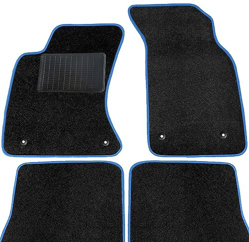 moto-MOLTICO Fußmatten Auto - Velours Autoteppiche passend für Audi A4 B6 Cabrio ab 2002-4-teiliges Set - Schwarze Automatten mit Blauen Ziernähten