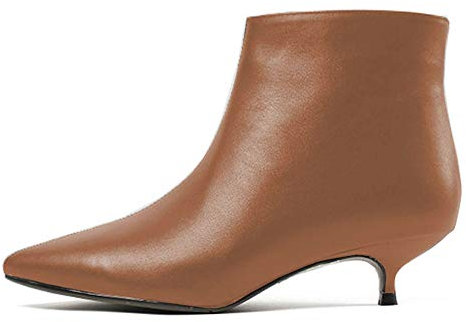 Lutalica W Moda Donna Pizzo Opaco Pelle Cerniera Comfort Basso Kitten Tacco Abito Stivaletti, marrone, 41 EU