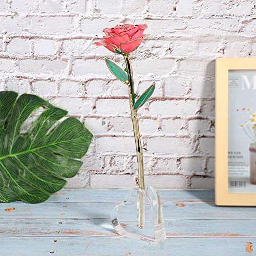 Garosa Acryl Rose Display Stand, herzförmiger Rose Stand für einzelne echte Rosen oder 24 Karat künstliche Blumenbasis Rose Regal Unterstützung für Home Room Decoration