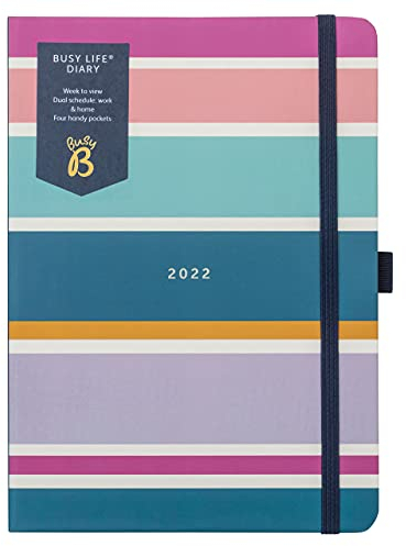 BusyB B - BusyB Life Terminkalender von Januar bis Dezember 2022 - Streifen A5 Wochenplaner mit doppeltem Terminplaner, Stifthalter und Steckfächern