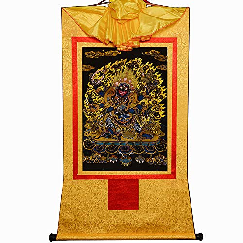 Gandhanra Thangka Tibetische Wandbehang,Mahakala Thangka,Heißgeprägter Buddha Wandteppich für Zen Wohnkultur, Meditation, Spirituelle Entspannung und Ruhe