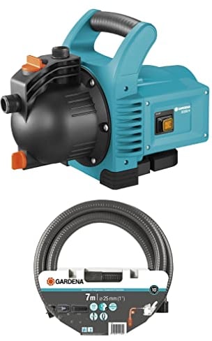 Gardena Gartenpumpe Classic 3000/4 Saugschlauch-Set: Bewässerungspumpe inkl. 7 m Sauggarnitur, hohe Saugkraft, 3100 l/h Fördermenge, Wasser-Ablassschraube, geräuscharm und wartungsfrei (1718-20)