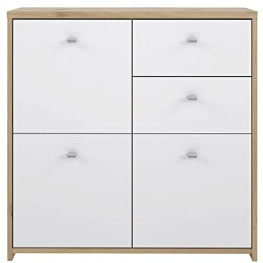 FORTE BEST CHEST Kommode mit 3 Türen und 2 Schubladen, Holzwerkstoff, Artisan Eiche / Weiß, 77.1 x 77.3 x 29.6 cm