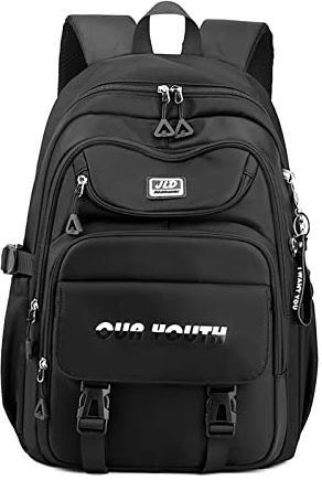 FANDARE Schulrucksack Schulrucksack Jugendliche Schultasche Jungen Mädchen Rucksack Schulranzen für Schüler Outdoor Reise Daypacks Freizeitrucksack Rucksack Wasserdicht Polyester Schwarz