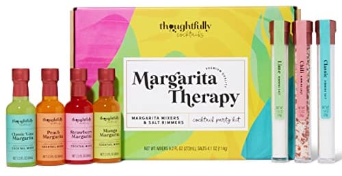 Thoughtfully Cocktails, Margarita Cocktail Therapy Gift Set, Margarita Mixer Set Includes 4 Margarita Cocktail Mixers and 3 Salt Rimmer Flavors, Set of 7 (Contains NO Alcohol)