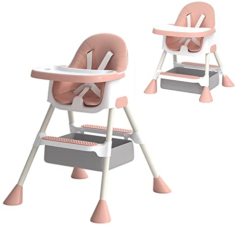 UBRAVOO Seggiolone 2 in 1, Seggiolone per Neonati e Bambini Piccoli con Poggiapiedi, Doppio Vassoio Staccabile, Seggiolone Pappa per Ragazzi e Ragazze sopra i 6 Mesi, HA-019, Rosa