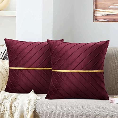 MAIXUN Rot Kissenbezug Samt 45x45 cm Weinrot Gestreifte Quadratische Sofakissen Couchkissen Kopfkissen Sitzkissen Kissen Deko Luxuriös für Wohnzimmer Schlafzimmer Büro Auto Sofa 2er Set