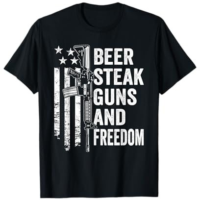 Bier-Steakpistolen & Freedom – Trinkgrill USA-Flagge AR15 Gun T-Shirt
