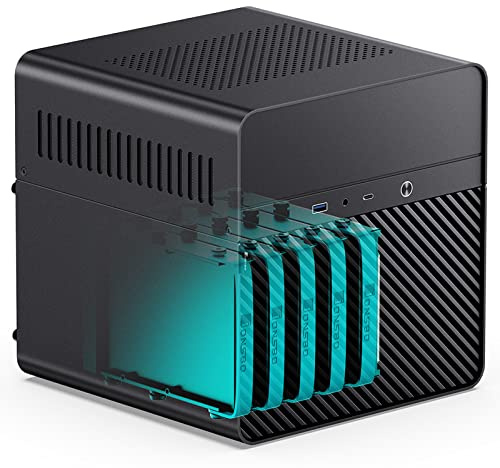 JONSBO N2 Black NAS ITX Case 5+ 1 Disc Bay Mini Aluminum Case, Built-in 12cm Fan, Fits SFX Power Bite (up to 150mm), 65mm CPU Cooler, Integrated Top Cover Removable, Black