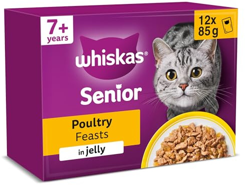 WHISKAS Senior 7+ Wet Cat Food in Jelly 12x85g Poultry Feasts