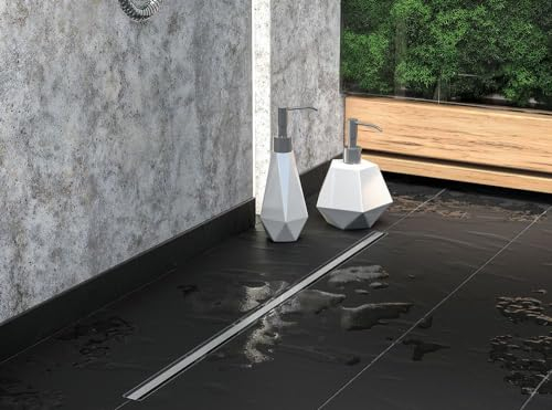 Duschrinne Bodenablauf Ablaufgarnitur Edelstahl SLIM Flach Bodenablauf Siphon mit Geruchsstop Größen 50 60 70 80 90 cm Ablaufrinne Duschablaufrinne Befliesbar, Länge:Duschrinne Slim 90cm