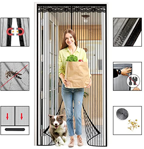 WTHYGB Fliegengitter Tür Magnet Insektenschutz Tür 65X220CM Polyester Balkontür Fliegenvorhang für Wohnzimmer Schiebetür Terrassentür, Kinderleichte Klebemontage Ohne Bohren (Schwarz)