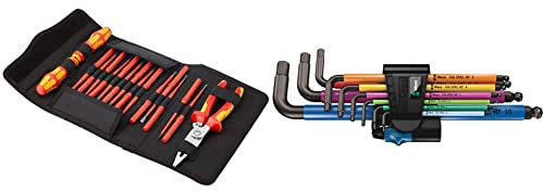 Wera 05136027001 Kraftform Kompakt VDE 17 extra slim 1, Isolierter Schraubendrehersatz, 17-teilig & 05022210001 950/9 Hex-Plus Multicolour HF 1 Multicolour Winkelschlüsselsatz, 9-teilig