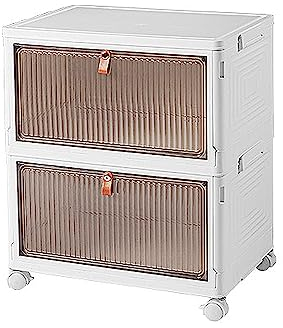 Cozyswan Dustproof Storage Box Shelf Plastic Bedside Table on Wheels, White Cupboard Clothes/Shoes Storage Books/Toys/Snack Organizer Cart for Living Room/Bedroom/Hallway/Office (2 Boxes)