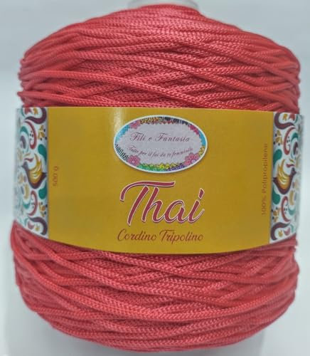 Cordino cordoncino tripolino Thai di qualità, rocca da 500 gr. per borse, centri e varie, ferri uncinetto 3,5/4,5 (ROSSO 21)