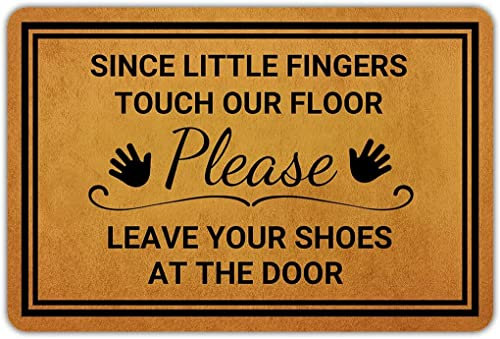 Welcome Mats for Front Door Outdoor Entry Since Little Fingers Touch Our Floor Leave Your Shoes at The Door Doormat Non Slip Rubber Mat Full Brown 30X18 Inch