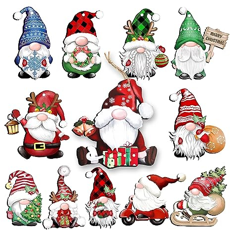 Regendeko 24 Stück Weihnachtsbaumschmuck Weihnachten Anhänger Holz Weihnachtsmann Weihnachten deko (Wichtel)