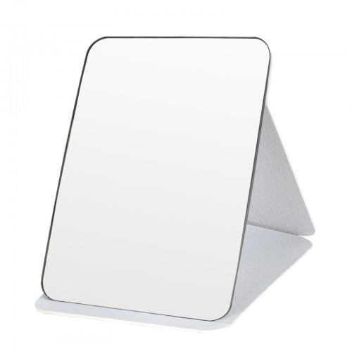 Miroir Pliant Portable, 26 * 19 cm Miroirs de Table avec Support en Cuir PU, Miroir de Voyage, Miroir de Maquillage Compact Super Imagerie Haute Définition pour Coiffeuse, Bureau et Dortoir (Blanc)