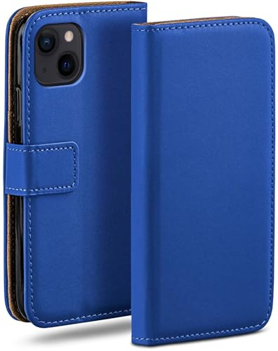 moex Book Case für iPhone 15 Handyhülle mit Kartenfach, Hülle klappbar 360 Grad Schutzhülle, Klapphülle Flip Case Cover, PU Leder Handytasche Lederhülle, Blau