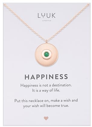 LUUK LIFESTYLE Collane femminili in acciaio inossidabile con fini ciondoli portafortuna, dedica HAPPINESS, regalo, argento, oro, oro rosa