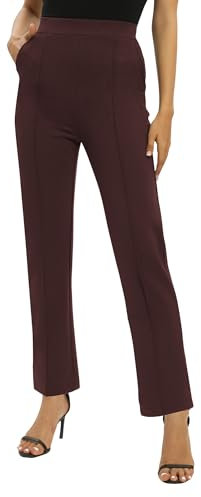 EXCHIC Femmes Bureaux Casual Jambes Droites élastique Travail Pantalons Taille Haute Pantalons avec Poches(S, Cacao)