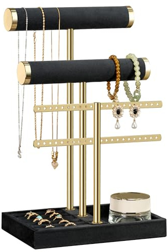 Jewelry Organizer Stand for Necklaces, Bracelets, Earrings, Rings, Black
