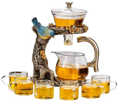 Fire Kirin Glas-Teekannen-Set, Tier-Vogel-Design, Halbautomatisch, Tropfende Rotierende Schüssel Mit Teesieb, Lazy Kungfu-Set