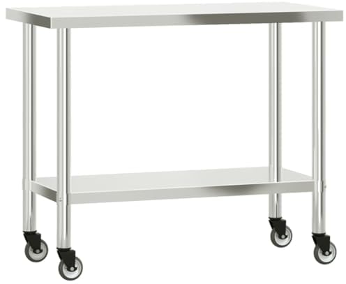 vidaXL Mesa de Trabajo de Cocina con Ruedas Acero INOX 110x55x85 cm