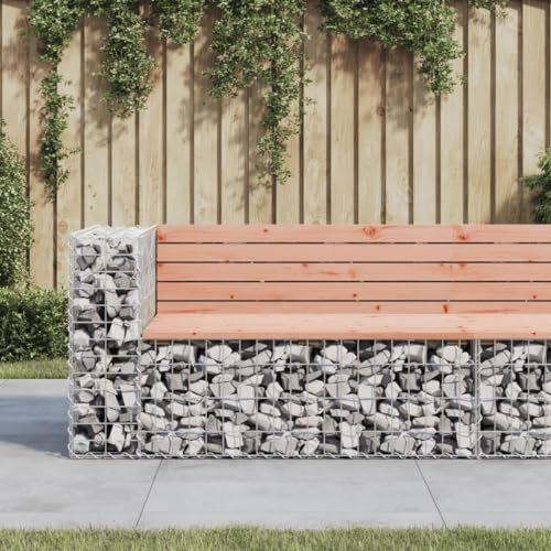 Rantry Gabionenbank Gartenbank Bank Sitzbank Parkbank Möbel Gabione Steinkorb Drahtkorb Bänke Gabionenkorb Ruhebank aus Gabionen 122x71x65,5 cm Massivholz Douglasie