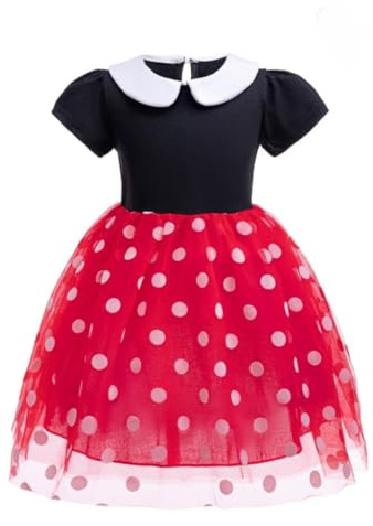 Lito Angels Cartoon Princess Costume, Girls Age 3-4 Years, Red | Polka Dot Tulle Skirt, Rounded Collar, Short Sleeves, Layered Skirt, Fancy Dress Up, Halloween, World Book Day