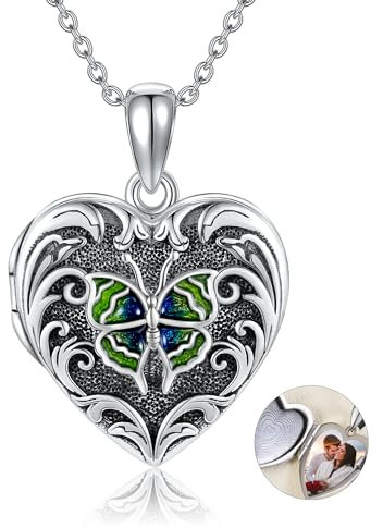 ONEFINITY Tierhalskette personalisierter Baum des Lebens Medaillon Halskette mit Bildern Benutzerdefinierte Sterlingsilber Stammbaum Halskette Schmuck Geschenke für Frauen (Schmetterling)