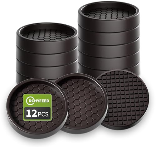 RCHYFEED Füße Protector Pad, 12 Stück Möbelgleiter 5cm, Antirutsch Pads für Möbelrollen, Ideal Anti-rutsch Gummi, Ideal für Fliesenböden, Antirutschpads für Möbel & Gegenstände (Braun Rund)