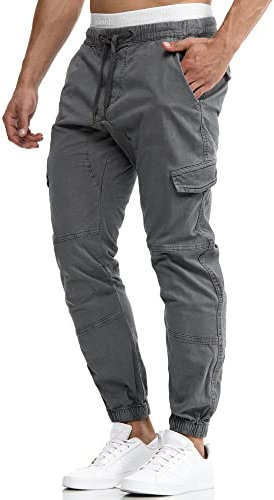 Indicode Herren Levy Cargohose aus Baumwolle mit 6 Taschen | Cargo Chino Hose Männer Iron, S