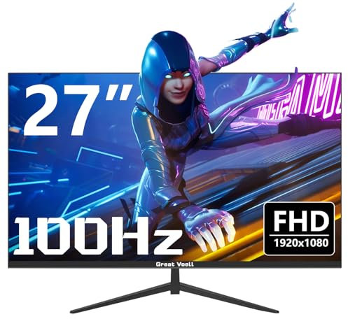 Great voell Moniteur de Jeu 27 Pouces FHD (1920x1080P), 100Hz, Haut-parleurs intégrés, HDR, Protection oculaire Anti-lumière Bleue, 99% sRGB, Prise en Charge VESA, inclinable, avec FreeSync