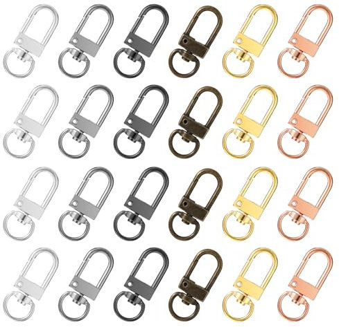 24 PCS Metal Lobster Claw Clasps 6 Colors Swivel Clasps Lanyard Snap Hooks Strap with Key Rings for Bag Key Chains Connector Jewelry DIY Making Supplies
