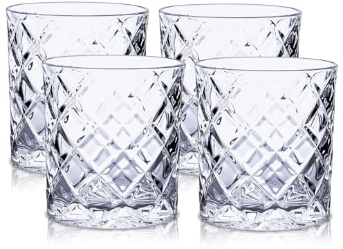 Raisaplin Whiskey Glasses Set of 4, 330ml/ 12oz Crystal Old Fashioned Heavy Freezable Rocks Barware Scotch Bourbon Whiskey Tumblers Snifter for Cocktail Drinks Rum Cognac Vodka Liquor Bar Gifts