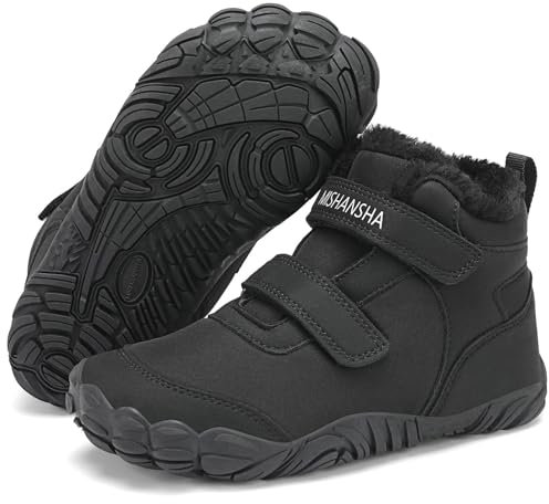 Mishansha Barefoot Enfant Hiver Bottines de Neige Fille Garçon Doublure Chaude Chaussures Hiver Bottes Noir 28 EU
