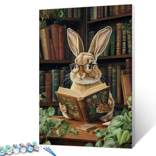 Malen nach Zahlen, Motiv: niedliches Häschen, Malen-nach-Zahlen-Set für Erwachsene, Retro-Bibliothek, DIY-Ölgemälde, Geschenk-Kits, tropische Pflanze, Rebe, Malen nach Zahlen, Leinwand, Kunst,