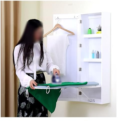 GCGC Wall Mounted Ironing Board Cabinet,Foldable Lifting Ironing Board,Ironing Board Cabinet with 3-layer Storage Rack,for Home Cloakroom Apartment