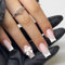 French Press on Nails, 24Pcs Square French Fake Nails with Bow, Press on Nails Pattern, Stick on Nails, White French Nail Tips for Women Girls Nails Art, DIY Nail Art at Home