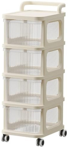 YORKSHIRE HOMEWARE Stackable Storage Drawers on Wheels Rolling Cart Mobile Bookcase Toiletries Holder Storage Organizer Cart with Drawers for Office Dorm Home Bathroom Library (4 Tier Organiser)