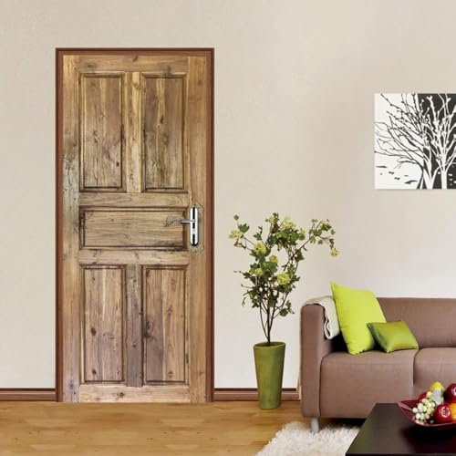 Tizhweqo Türtapete Selbstklebend 90x200 Aus Holz Türfolie Türposter Landhausstil Fototapete Türklebefolie Wandbild Türaufkleber Wandtapete 3D Effekt für Wohnzimmer Schlafzimmer Küche a1797