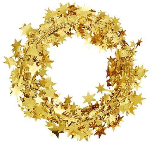 SOFPLATE 4 guirlandes de guirlandess en Forme D'Étoile de 98.4 pieds guirlandes à Paillettes Dorées avec Fil de Fer Ornements Métalliques Scintillants en PVC pour Arbre de Noël Décoration de Fête à Do