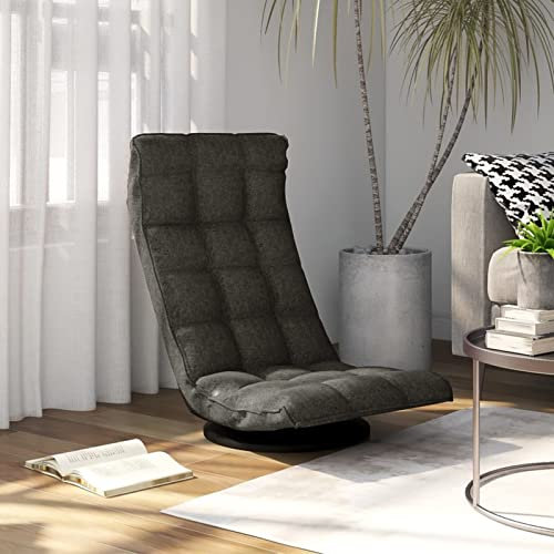 ShGaxin Silla de Suelo giratoria Tela Gris Oscuro, Asiento Acolchado con Respaldo, Sofa Gaming, Play Seat, Sillon Lectura, Silla Yoga