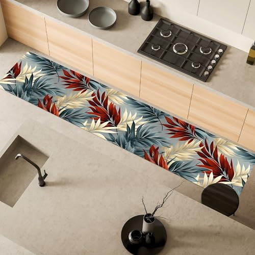 Comart - Tappeto Cucina Austin - Impermeabile - Antiscivolo - Antimacchia - Lavabile in Lavatrice - Passatoia in Poliestere - per Corridoio e Cucina - Made in Italy - Folhas Tropical - 50x270 cm