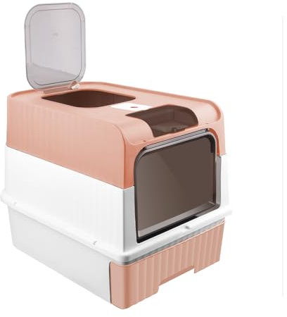 Bac à litière Pliable pour ChatEntrée Avant et Sortie supérieure,rès Grand Espace,Maison de Toilette pour Chats avec bacs Amovibles + Pelle à litière 49 * 37 * 35 cm-Rose