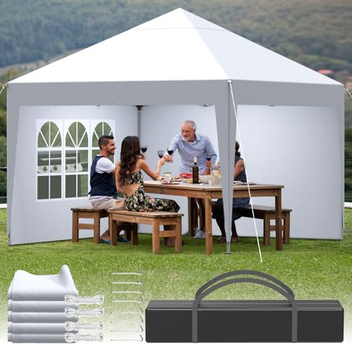 Soontrans Pavillon mit 4 Seitenwänden, Ihr Private Oase im Garten, Pop up Pavillon 3x3 Windschutz Wasserdicht UV-Schutz 3-Fach Höhenverstellbar, Faltpavillon Metallrahmen & 210D Oxford-Gewebe (Weiß)